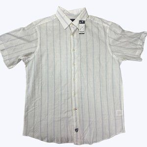 Cremeiux NWT Men's Short Sleeve Shirt Size Large‎ White with blue stripes
